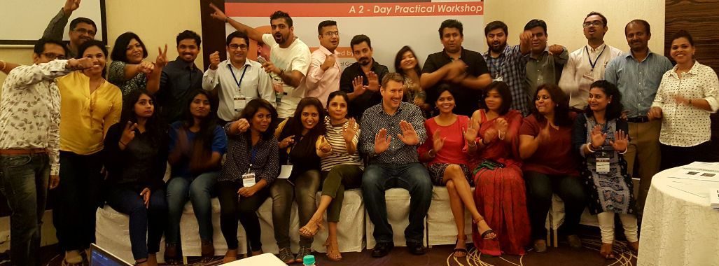 Pete with gamification workshops attendees in India Pete with gamification workshops attendees in India
